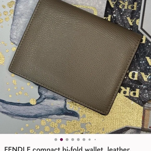 Fendi F Beige Leather Bi-Fold Wallet with Gold Logo. 31/2 X 41/2 - Picture 2 of 16
